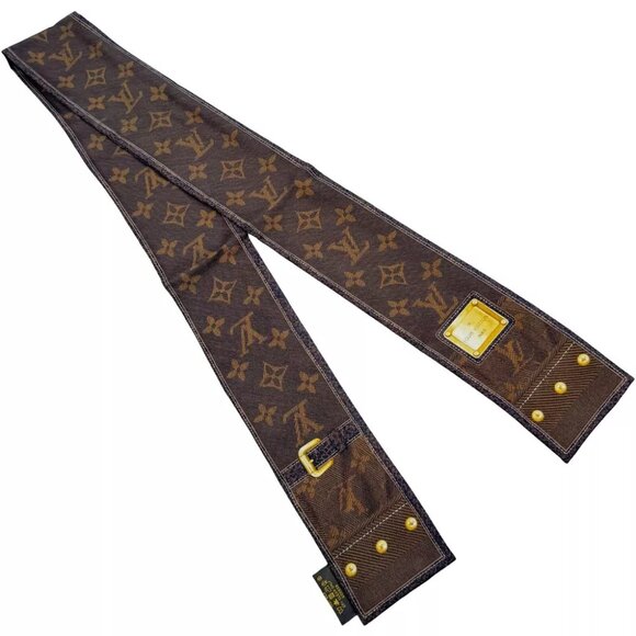 Authentic LOUIS VUITTON Bando New Denim Scarf M72396 Brown Silk #36635752 - Picture 1 of 12